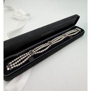 Vtg. Tiffany & Co. Voile Diamond Station 3-Row Pearl Bracelet in Platinum RARE